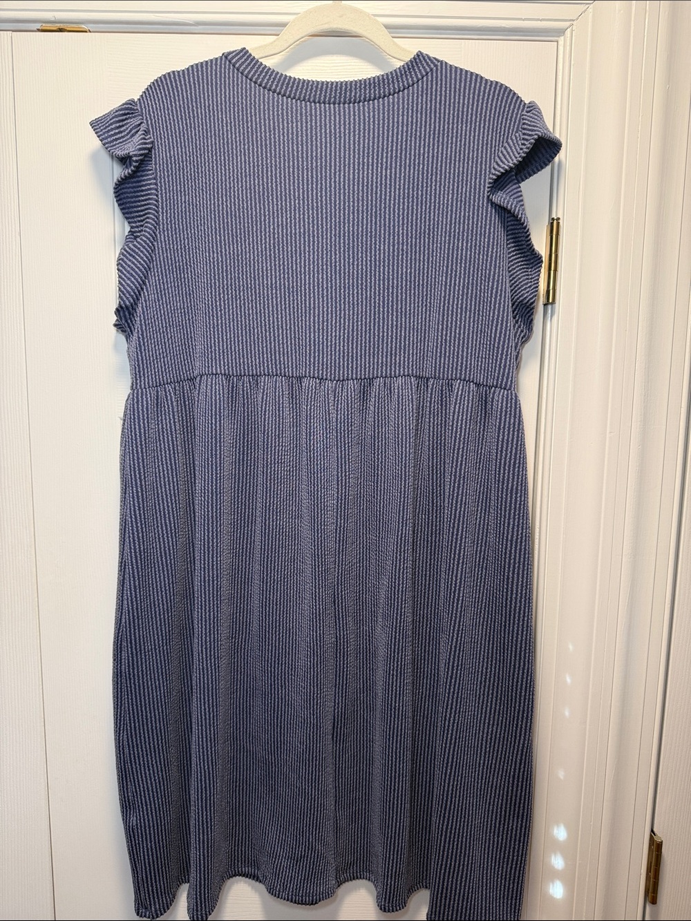 Blue Ribbed Flutter-Sleeve Mini Dress - Picture 5 of 5